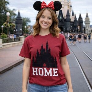 Disneyland Castle Sleeping Beauty Home Short Sleeve T-Shirt Red Small